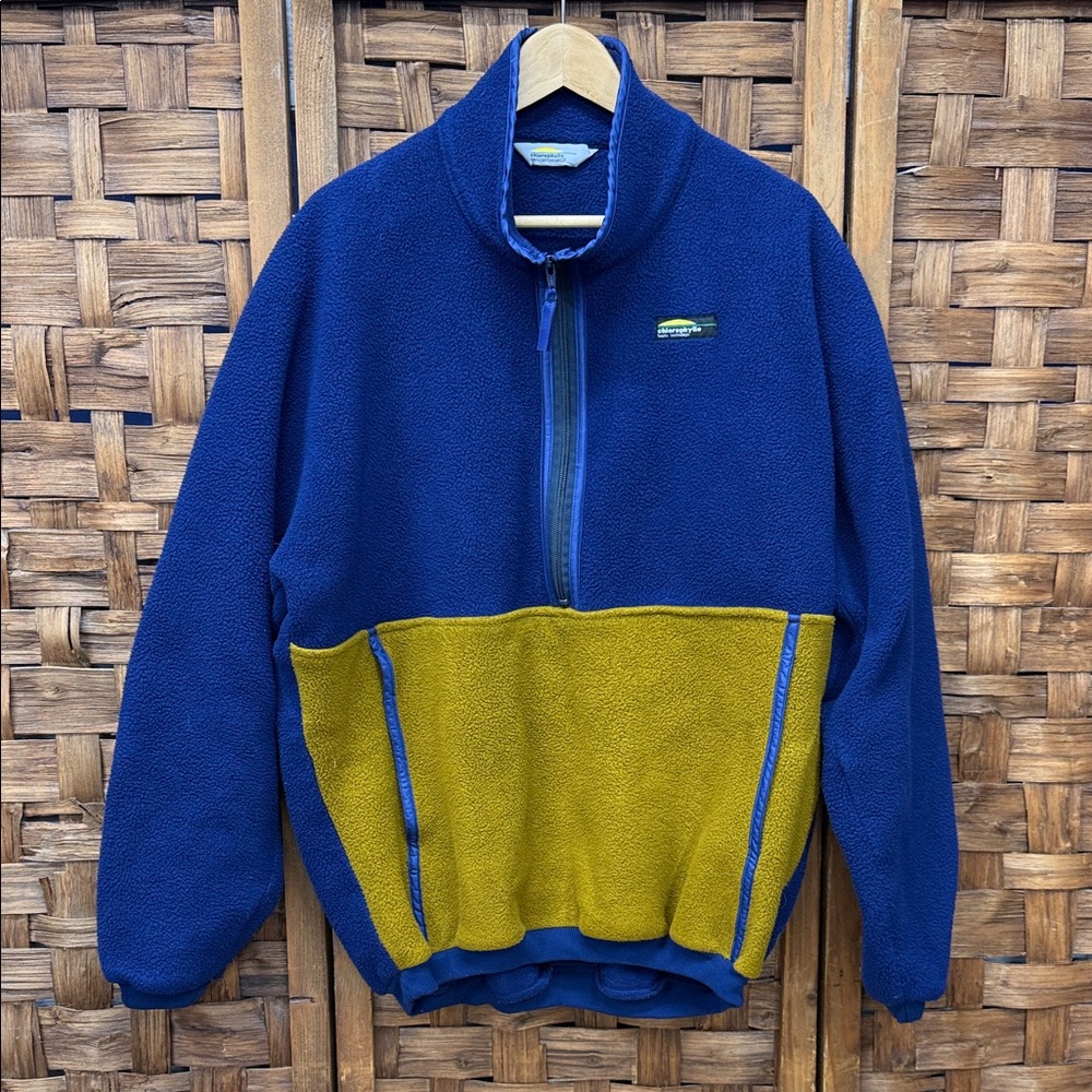 Vintage Chlorophylle Vibrant Blue and Yellow Fleece Pullover
